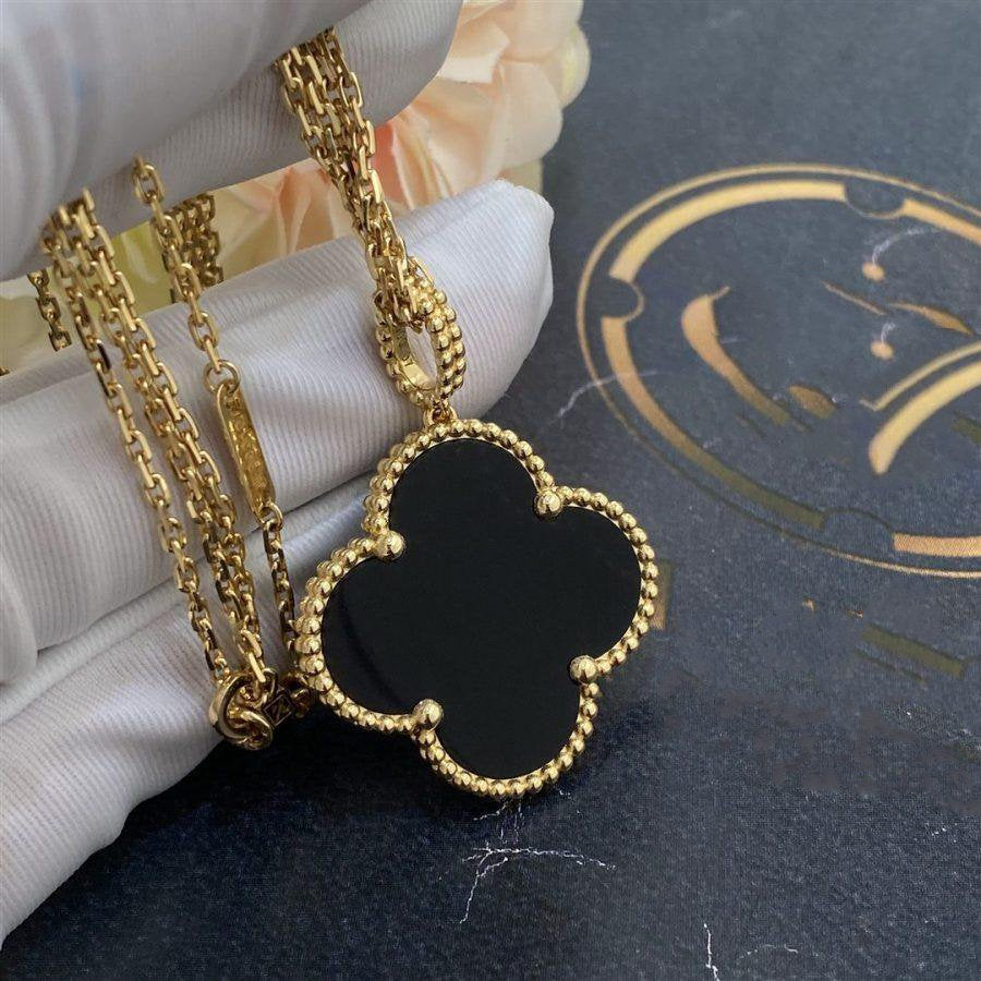 [Clover Schmuck]CLOVER 25MM GOLD ONYX GROSSE KLEEB LATT KETTE