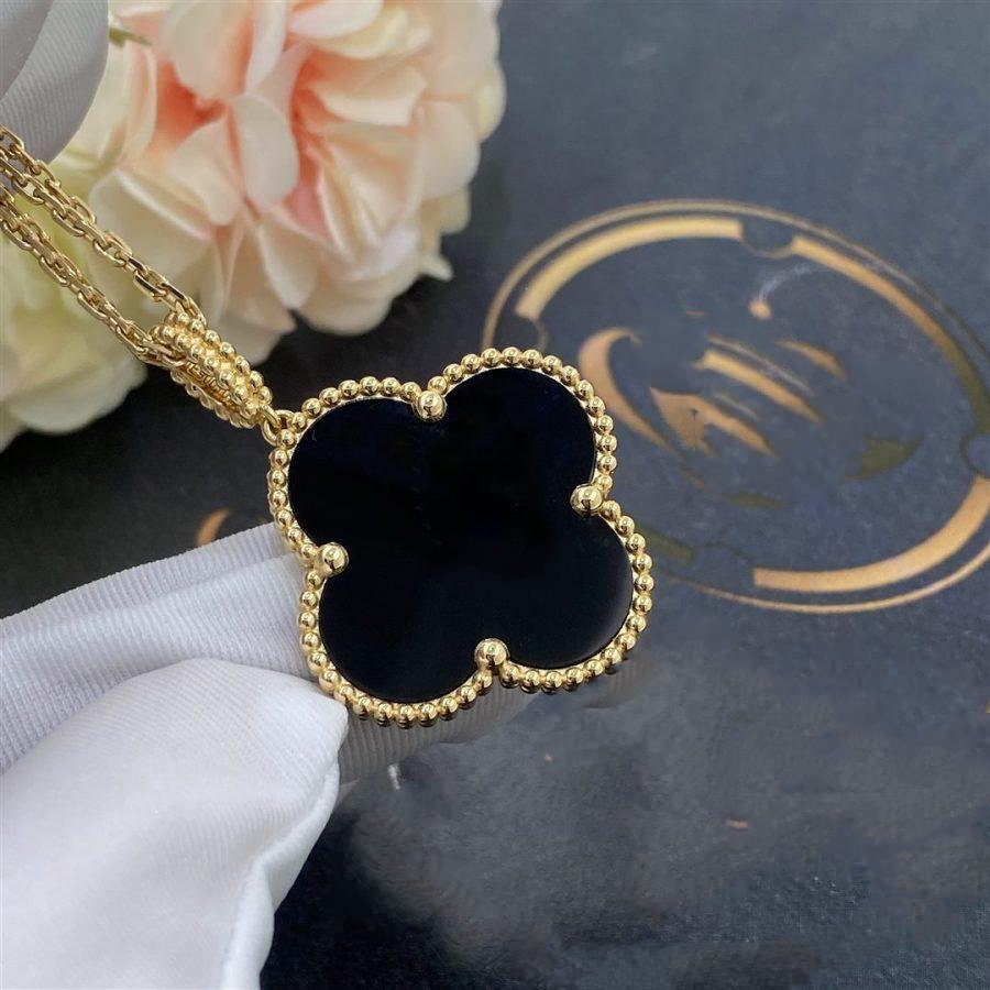[Clover Schmuck]CLOVER 25MM GOLD ONYX GROSSE KLEEB LATT KETTE