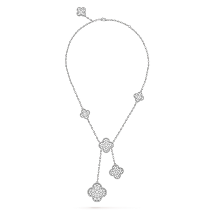 [Clover Jewelery]CLOVER 5 MOTIFS SILVER DIAMONDS NECKLACE