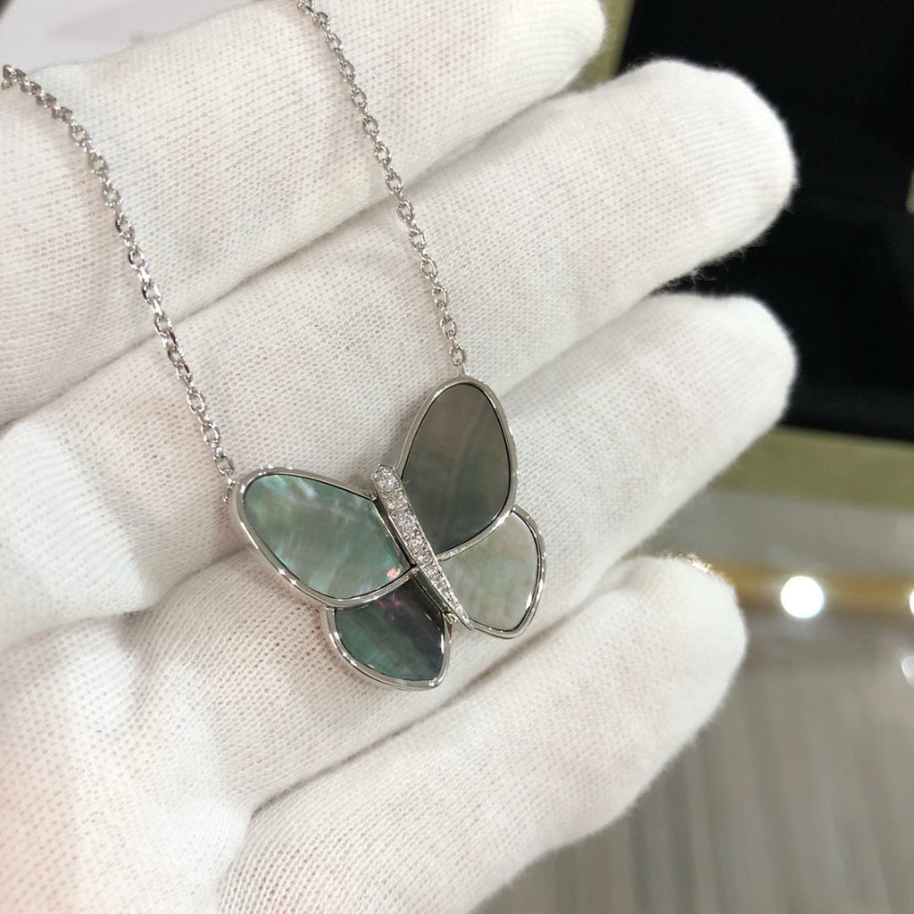 [Clover Jewelry]GROSSER SCHMETTERLING SILBER ANHÄNGER DIAMANT HALSKETTE