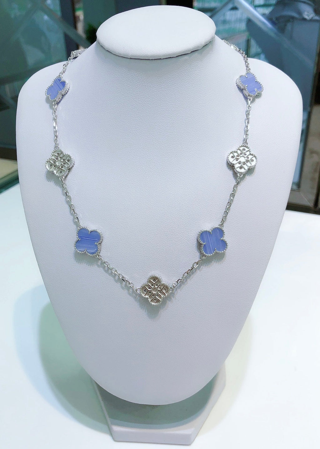 [Clover Jewelry]KLEE 10 MOTIVE CHALCEDON DIAMANTEN SILBER HALSKETTE