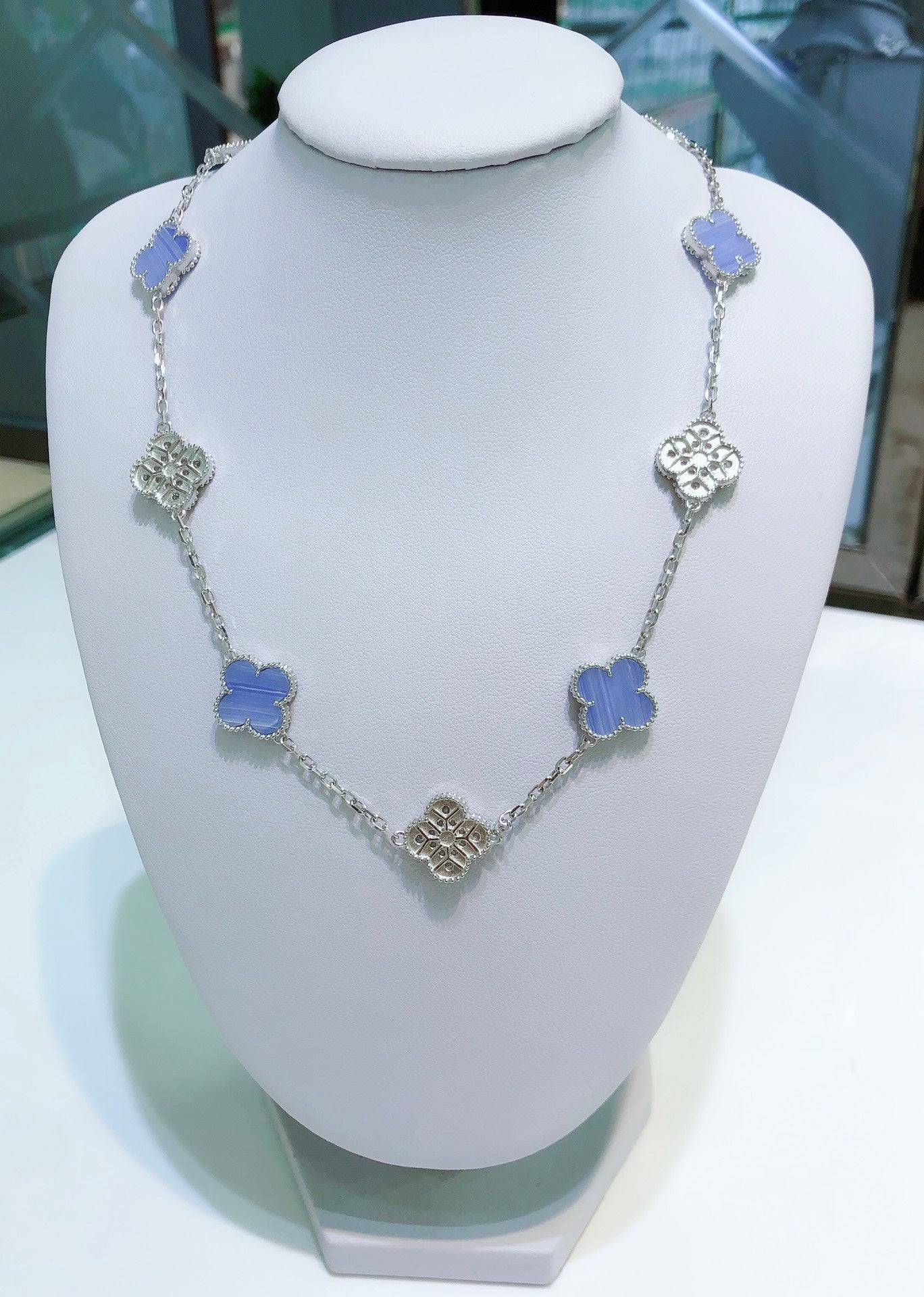 [Clover Jewelry]KLEE 10 MOTIVE CHALCEDON DIAMANTEN SILBER HALSKETTE