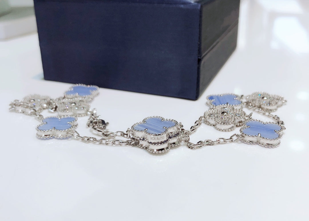 [Clover Jewelry]KLEE 10 MOTIVE CHALCEDON DIAMANTEN SILBER HALSKETTE