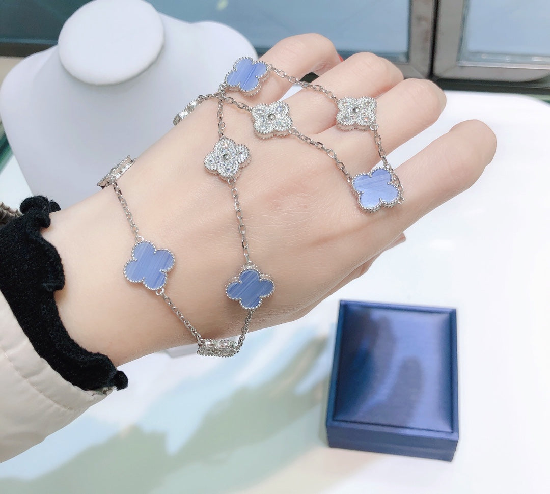 [Clover Jewelry]KLEE 10 MOTIVE CHALCEDON DIAMANTEN SILBER HALSKETTE