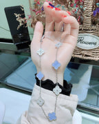 [Clover Jewelry]KLEE DIE 10-MOTIVE CHALCEDON DIAMANTEN SILBERHALSKETTE