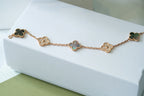 [Clover Jewelry]CLOVER 5 MOTIFS DARK MOP AND DIAMONDS PINK GOLD BRACELET