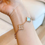 [Clover Jewelry]CLOVER 5 MOTIFS DARK MOP AND DIAMONDS PINK GOLD BRACELET