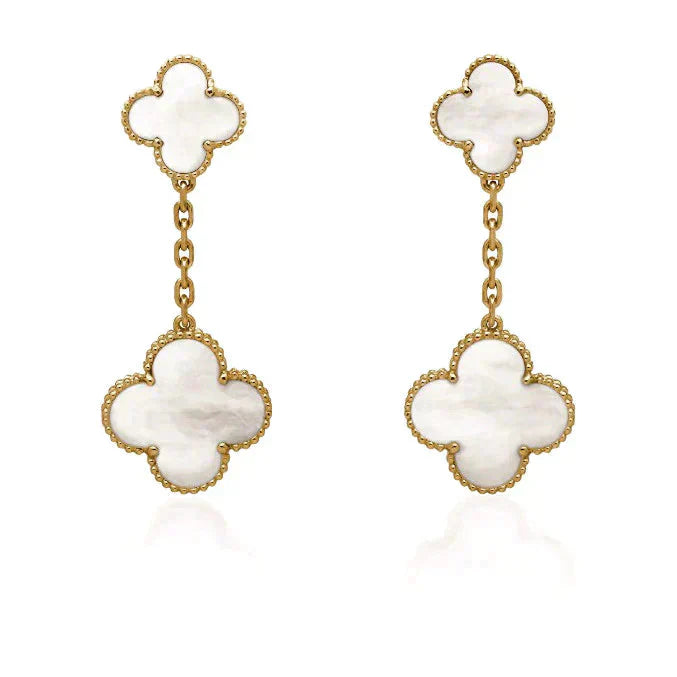 [Clover Jewelery]CLOVER 2 MOTIF WHITE MOP EARRINGS