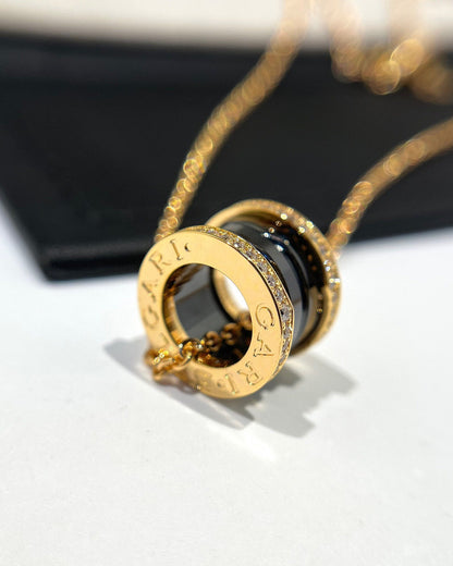 [Clover Jewelery]ZERO 1 BLACK CERAMIC DIAMOND PINK GOLD NECKLACE